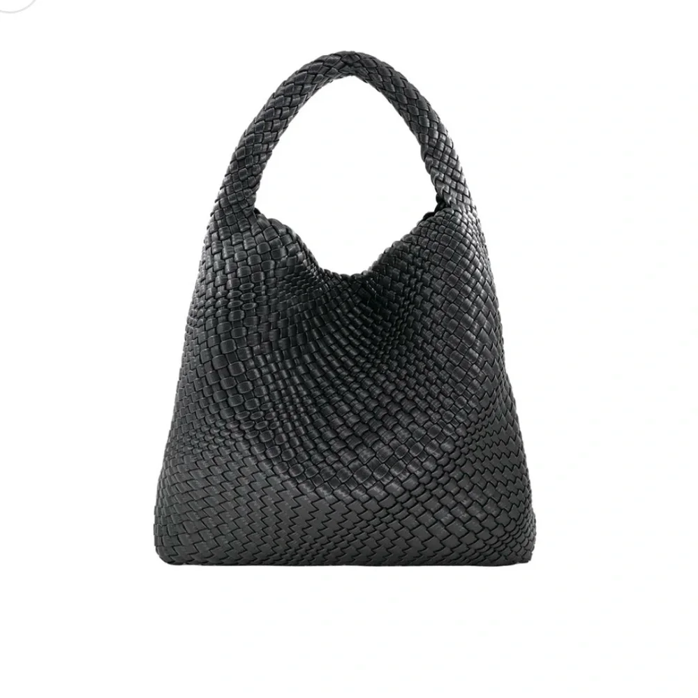 Powder Blue Woven Tote Black Vegan Very Durable With Makeup 💄